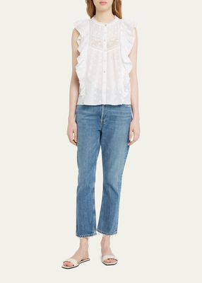 Charlsie Sleeveless Heart Embroidery Lace Flutter Top