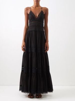 Charo Ruiz - Cindy Crochet-trimmed Cotton-blend Maxi Dress - Womens - Black
