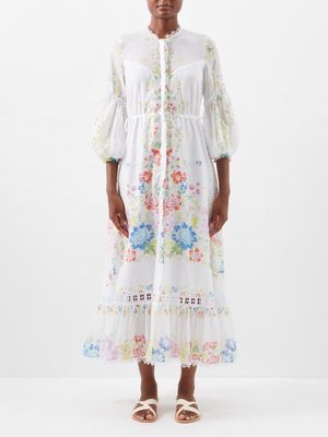 Charo Ruiz - Ganna Floral-print Cotton-blend Maxi Dress - Womens - White Multi