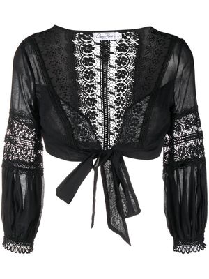 Charo Ruiz Ibiza embroidered V-neck cropped top - Black