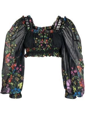 Charo Ruiz Ibiza Hince cropped floral-print blouse - Black