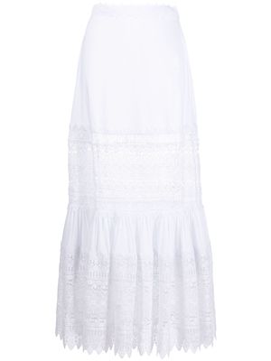 Charo Ruiz Ibiza Violet lace-detail ruffled maxi skirt - White