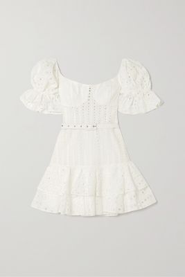 Charo Ruiz - Jean Ruffled Broderie Anglaise Cotton-blend Mini Dress - White