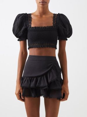 Charo Ruiz - Judy Square-neck Crochet Cotton-blend Crop Top - Womens - Black