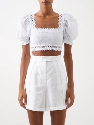 Charo Ruiz - Judy Square-neck Crochet Cotton-blend Crop Top - Womens - White