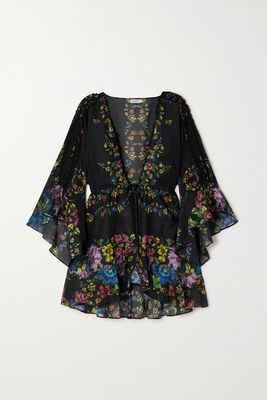Charo Ruiz - Tunia Guipure Lace-trimmed Floral-print Cotton-blend Voile Coverup - Black
