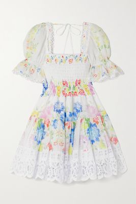Charo Ruiz - Vannys Guipure Lace-trimmed Printed Cotton-blend Voile Mini Dress - White