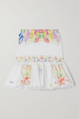 Charo Ruiz - Yane Crochet-trimmed Floral-print Cotton-blend Voile Mini Skirt - White