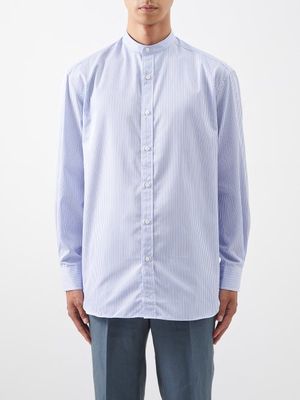 Charvet - Band-collar Striped Cotton-twill Shirt - Mens - Blue
