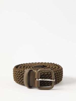 Charvet - Leather-trimmed Woven-cord Belt - Mens - Dark Khaki