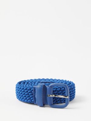 Charvet - Leather-trimmed Woven-cord Belt - Mens - Royal Blue