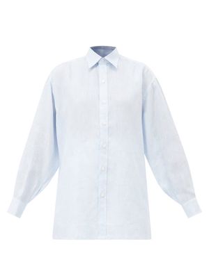 Charvet - Side-slit Linen Shirt - Womens - Light Blue