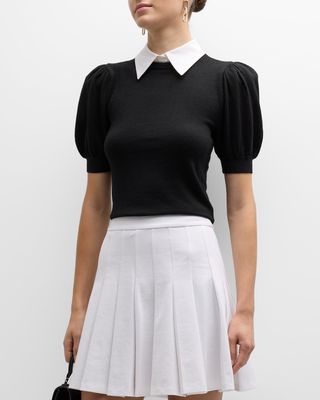 Chase Puff-Sleeve Sweater With Detachable Collar