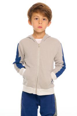 Chaser Boys Color Block Bolt Long Sleeve Zip Up Hoodie in Blue