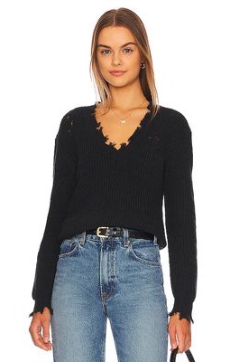Chaser Deconstructed Pullover Sweater in Black
