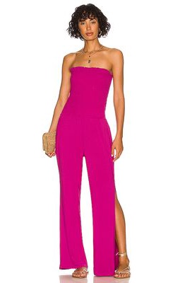 Chaser Smocked Wide Leg Jumpsuit in Fuchsia