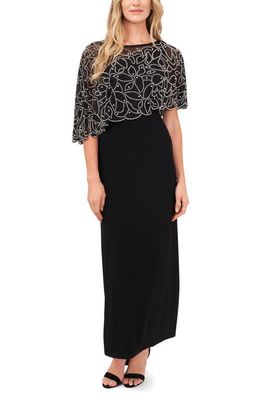 Chaus Beaded Cape Overlay Gown in Black