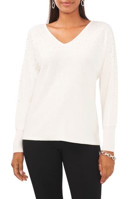 Chaus Bling V-Neck Sweater in Antique White
