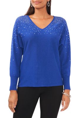 Chaus Bling V-Neck Sweater in Mazarine Blue 