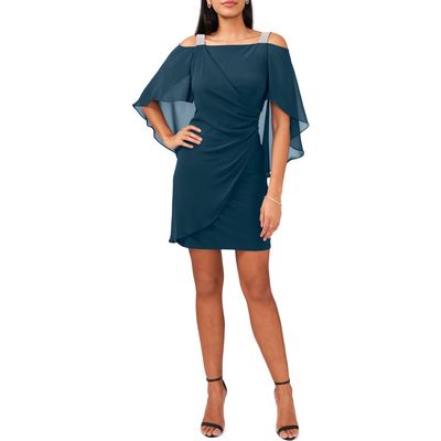 Chaus Cape Sleeve Cold Shoulder Sheath Dress in Neo Emerald 