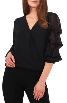 Chaus Cascading Bubble Sleeve Chiffon Top in Black