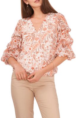 Chaus Cascading Bubble Sleeve Chiffon Top in Ivory/Peach/Mint