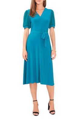 Chaus Clip Dot Puff Sleeve Tie Front Midi Dress in Boho Cactus