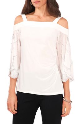 Chaus Cold Shoulder Mixed Media Top in Lily Ivory