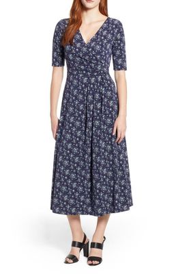 Chaus Cosmic Dot Faux Wrap Dress in Evening Navy