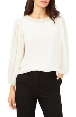 Chaus Embellished Balloon Sleeve Blouse in Lily/Ivory