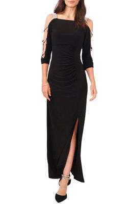 Chaus Embellished Cold Shoulder Maxi Dress in Black