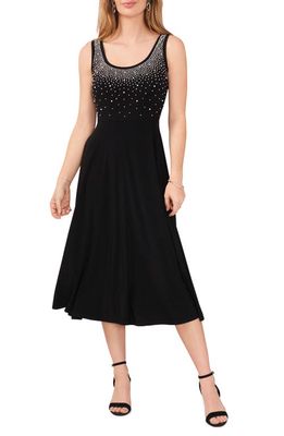 Chaus Embellished Imitation Pearl Fit & Flare Dress in Black