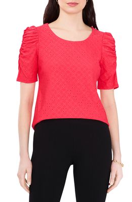 Chaus Eyelet Ruched Sleeve Top in Orange