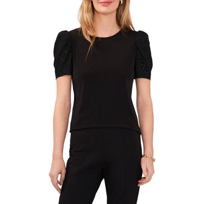 Chaus Eyelet Sleeve Knit Top in Black 