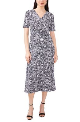 Chaus Floral Belted V-Neck Midi Dress in Navy/White
