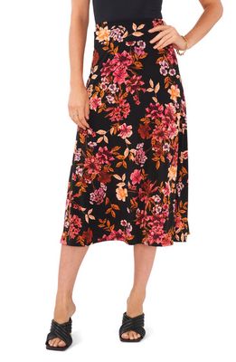 Chaus Floral Midi Skirt in Black/Pink/Gold