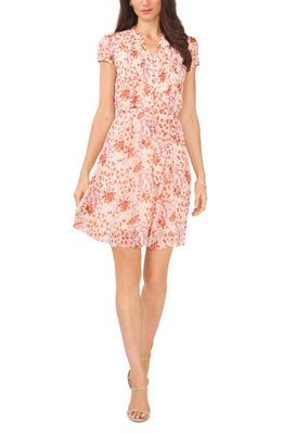 Chaus Floral Pleat Dress in Cream/Rust/Pink