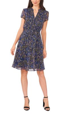 Chaus Floral Print Pintuck Dress in Navy/Yellow Flowers