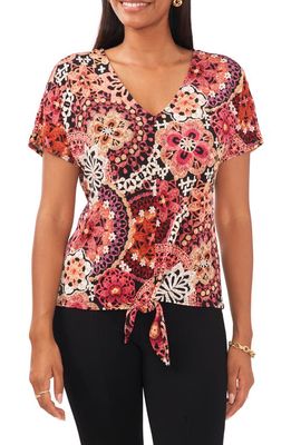 Chaus Floral Print V-Neck Top in Black/Berry/Mauve