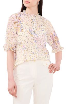 Chaus Floral Ruffle Edge Blouse in Ivory/Yellow 131
