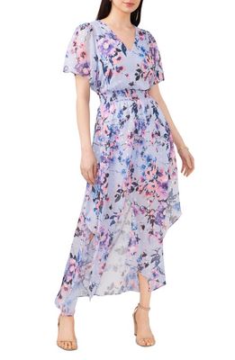 Chaus Floral Smocked Waist Fil Coupé Chiffon Maxi Dress in Blue/Purple/Pink