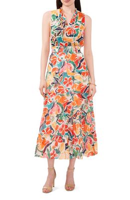 Chaus Floral Tie Neck Maxi Dress in Red/Yellow