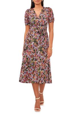 Chaus Floral Tie Waist Midi Dress in Black 001