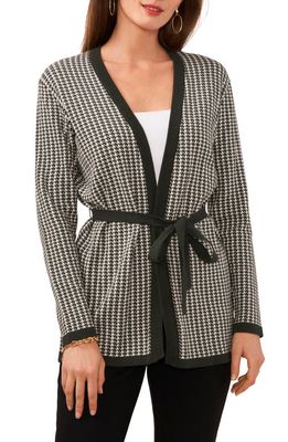 Chaus Houndstooth Belted Cotton Cardigan in Moss