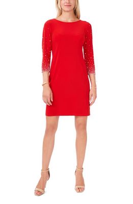 Chaus Imitation Pearl & Rhinestone Sleeve Sheath Dress in Cc Red