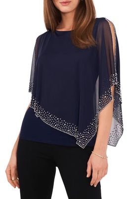Chaus Imitation Pearl Bead Overlay Cape Top in Navy