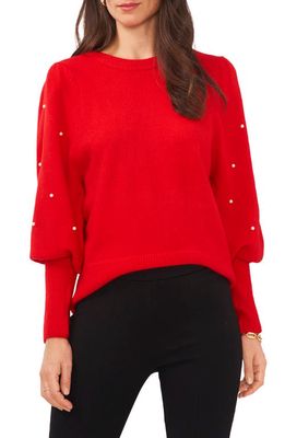 Chaus Imitation Pearl Juliet Sleeve Sweater in Bright Cherry