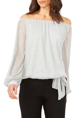 Chaus Metallic Off the Shoulder Blouse in Silver