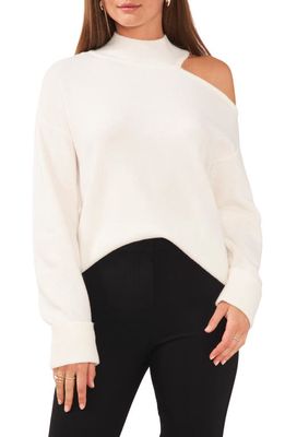 Chaus Mock Neck Shoulder Cutout Sweater in Antique White