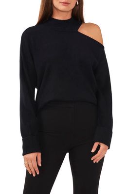 Chaus Mock Neck Shoulder Cutout Sweater in Rich Black